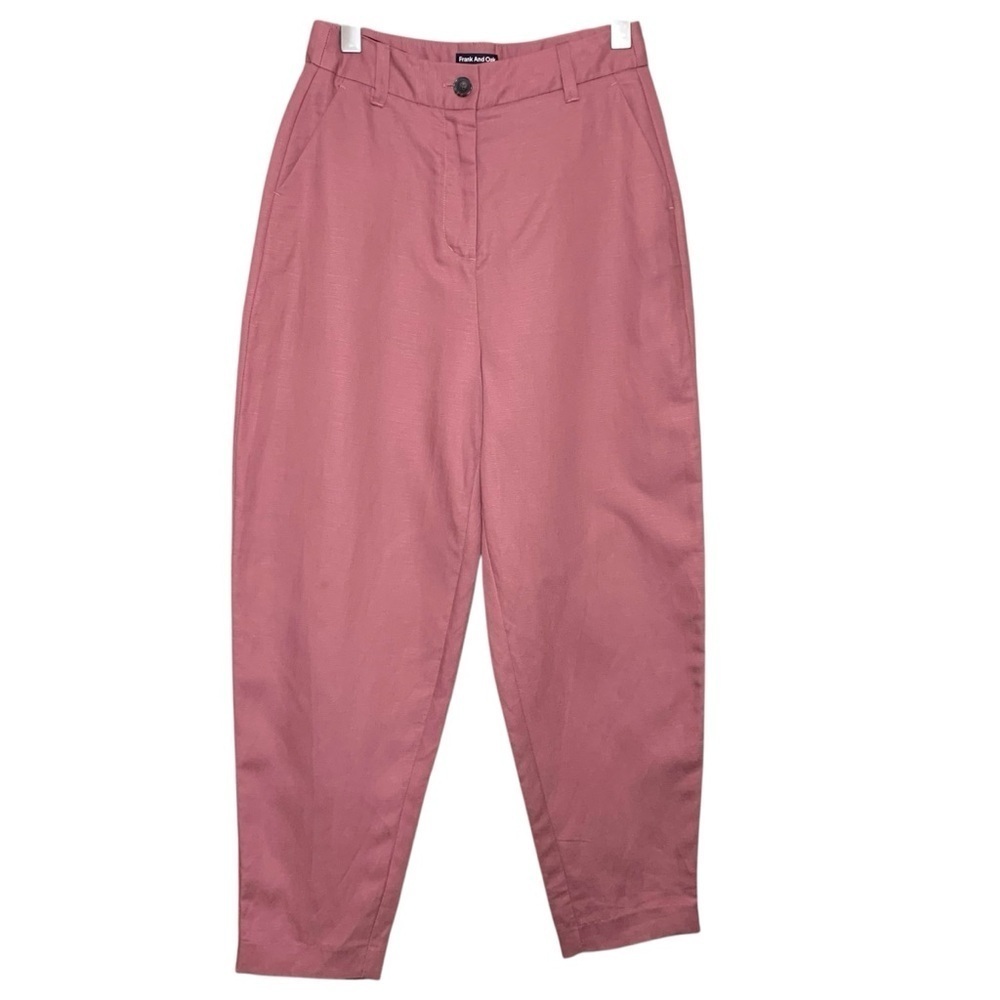 Frank Oak High Rise Pants Linen Blend Pink Blush Sz 4 Pleated Tapered Minimalist